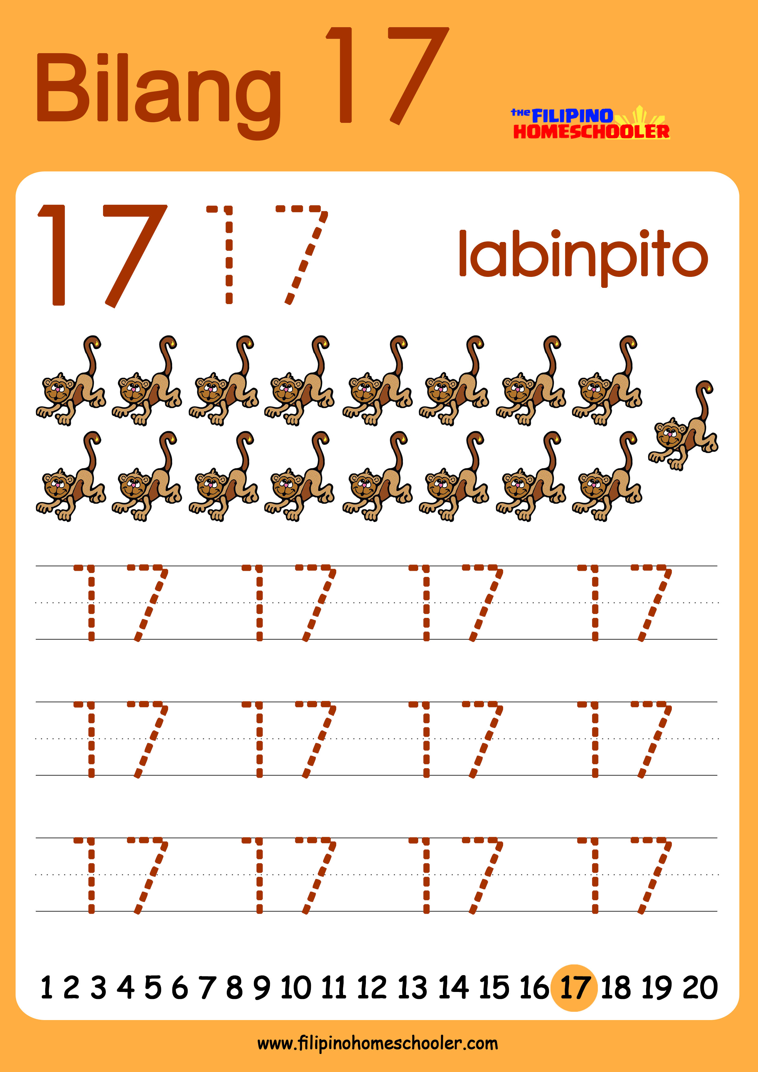 worksheet Numbers 11 19 Worksheets free filipino numbers worksheets from 11 20 the homeschooler number basic tracing 17