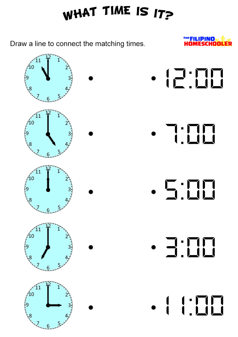 Worksheets Telling Time To The Hour Worksheets telling time by the hour worksheet filipino homeschooler template matching set 2 hour