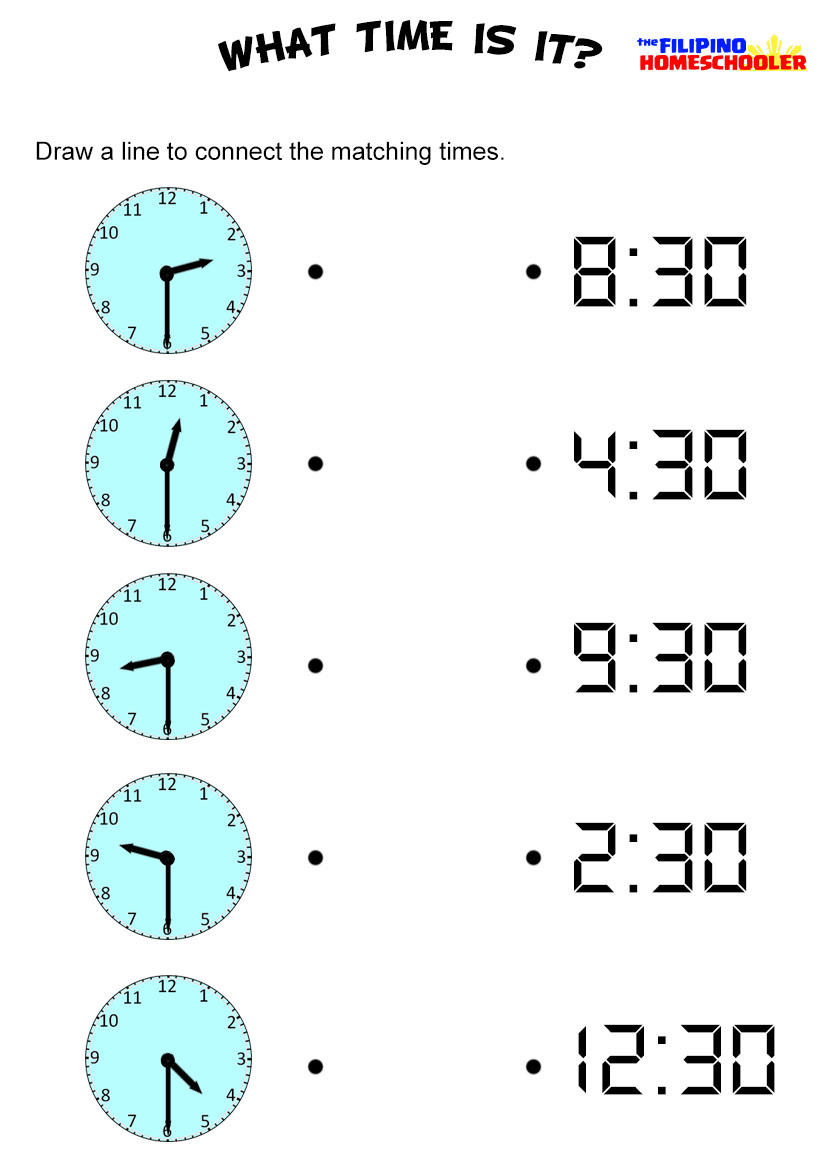 Worksheets Telling Time To The Hour And Half Hour Worksheets telling time by the half hour worksheet filipino homeschooler template matching set 5 hour