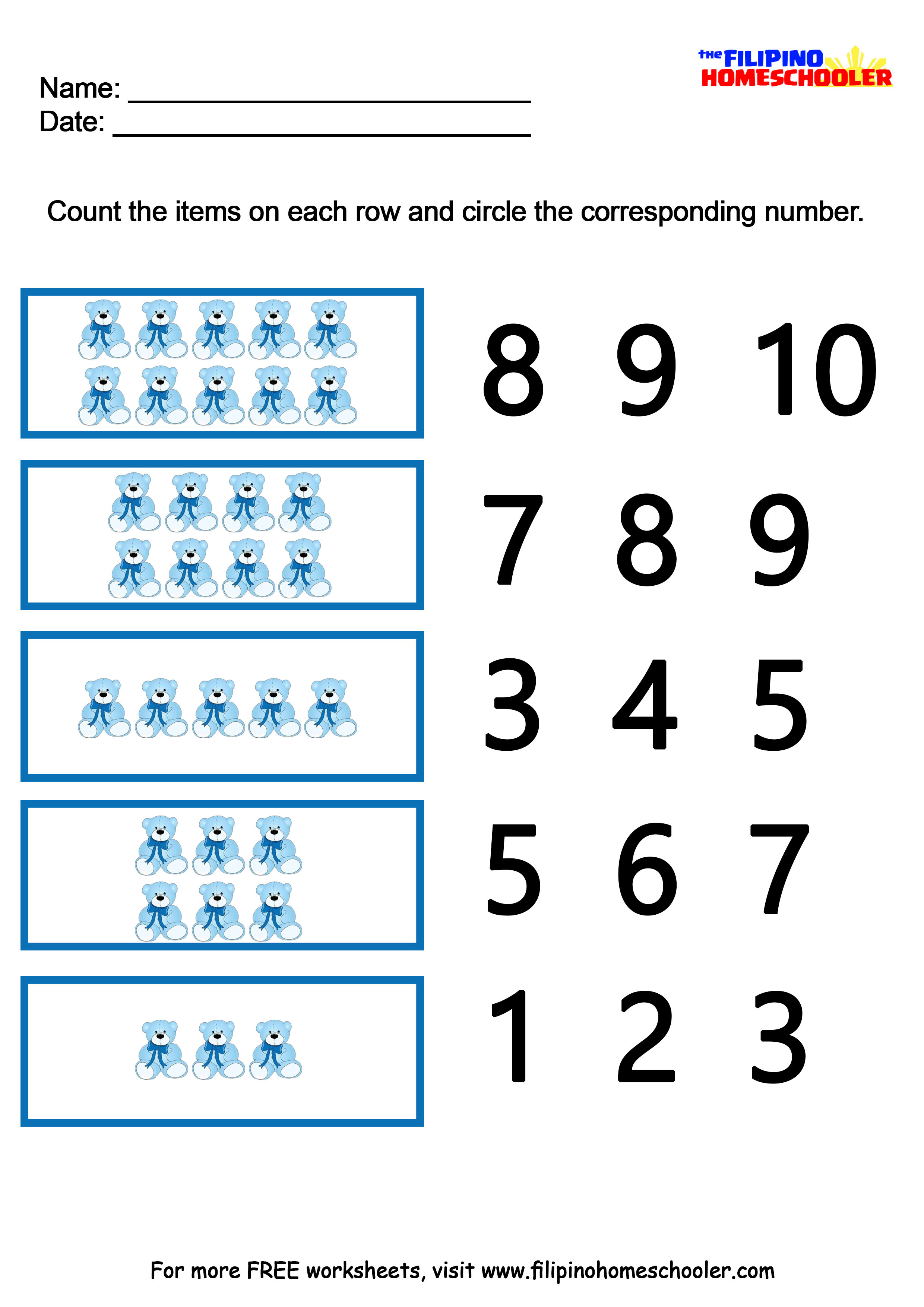 Number Recognition Worksheets 1-10 — The Filipino Homeschooler