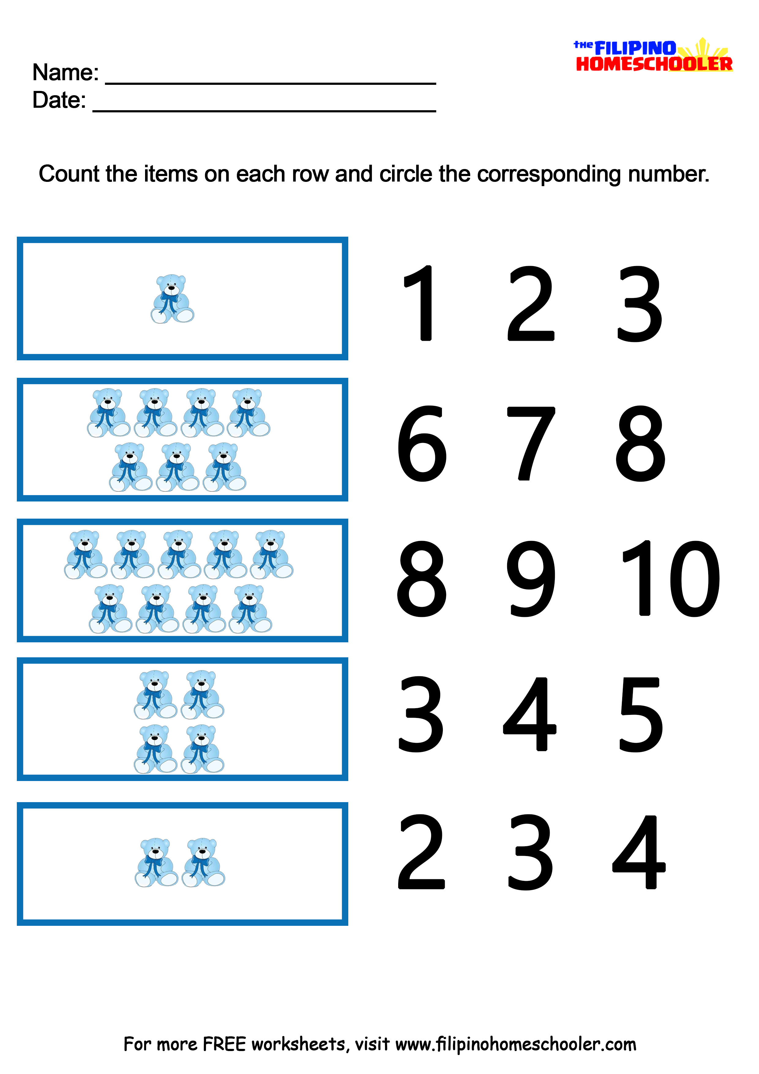 worksheet Number Recognition Worksheets number recognition worksheets 1 10 the filipino homeschooler multiple choice set 4
