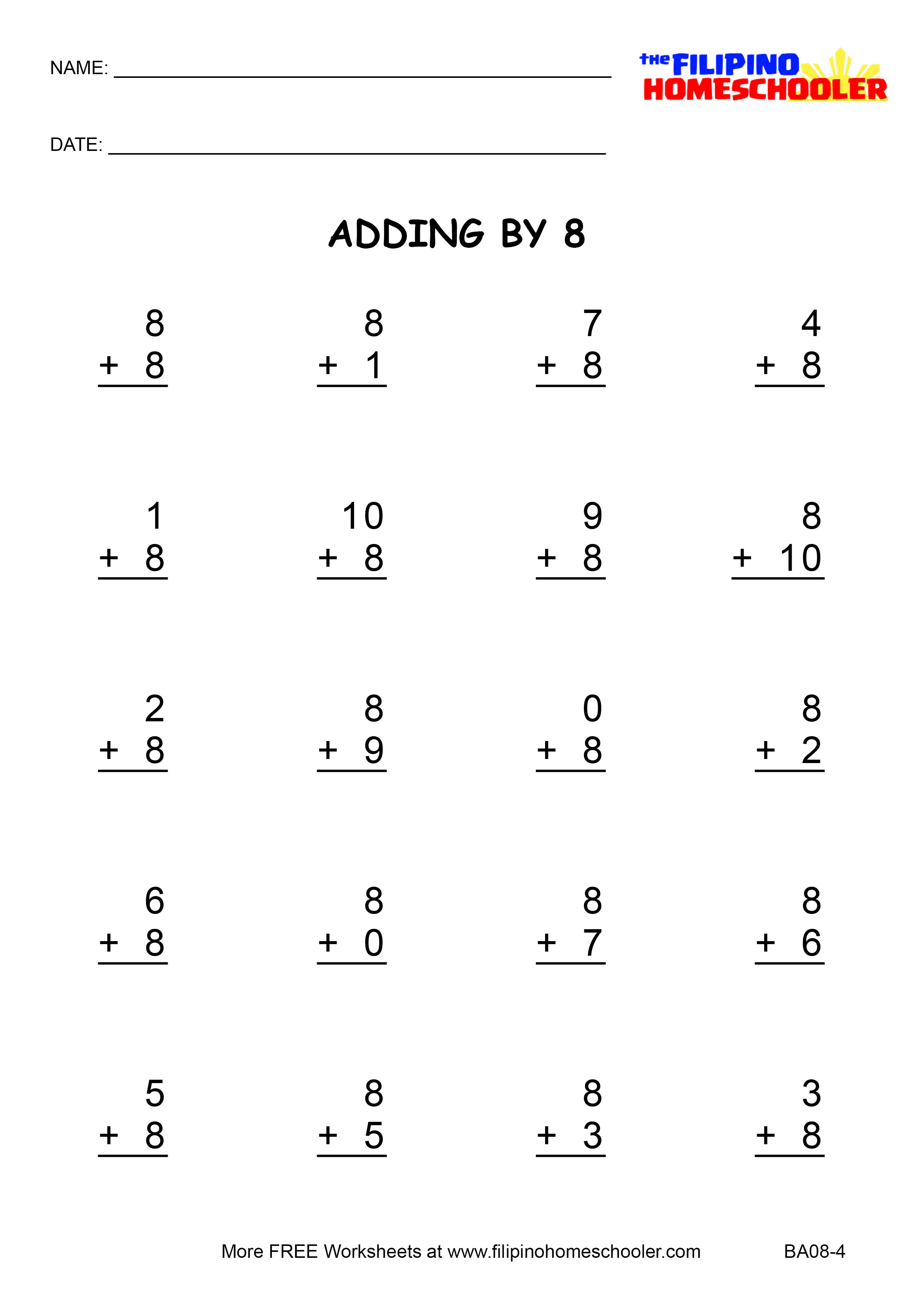 Adding By 8 Worksheets And Teaching Strategies The Filipino Homeschooler