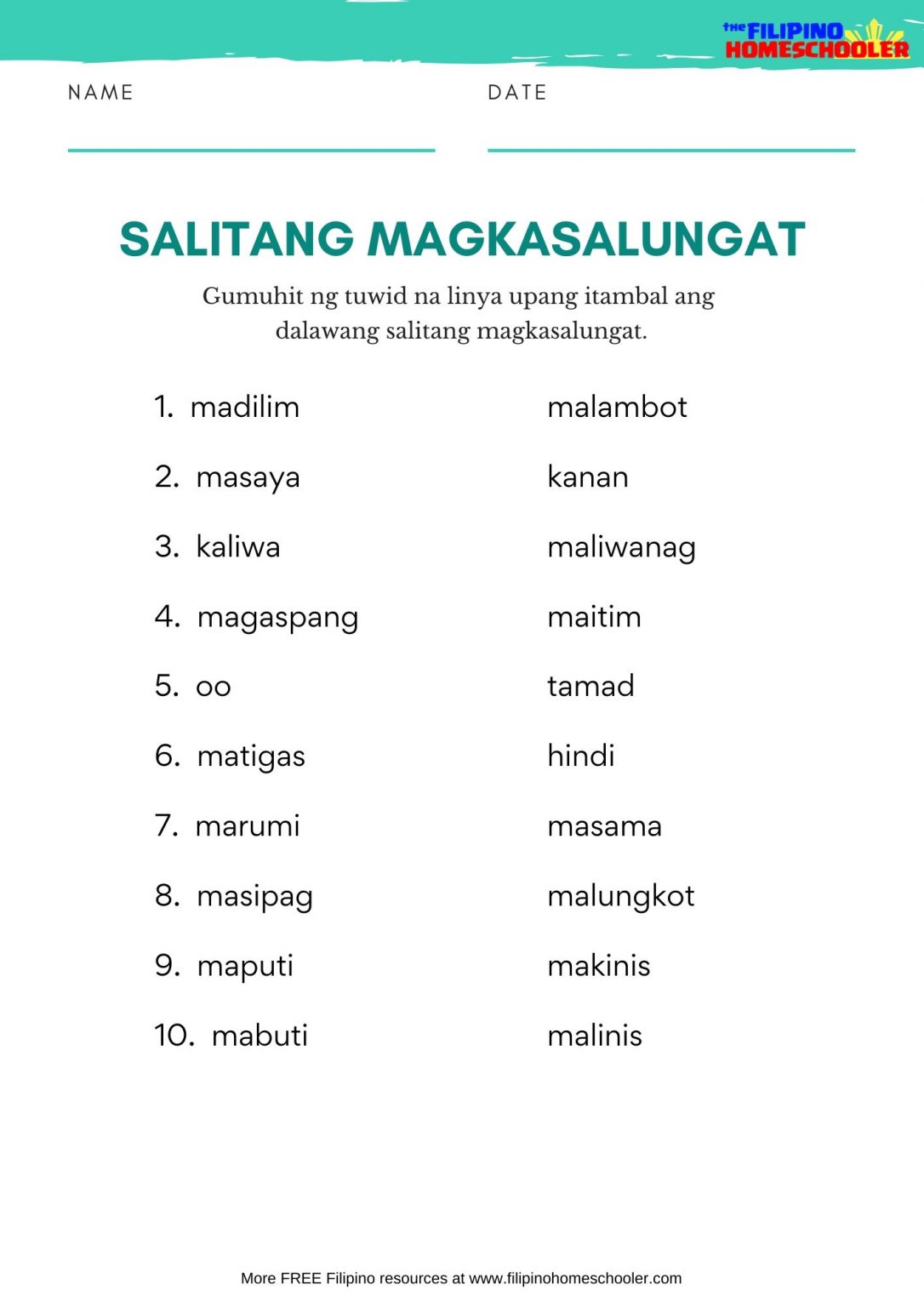 Salitang Magkasalungat Worksheets (SET 3) — The Filipino Homeschooler