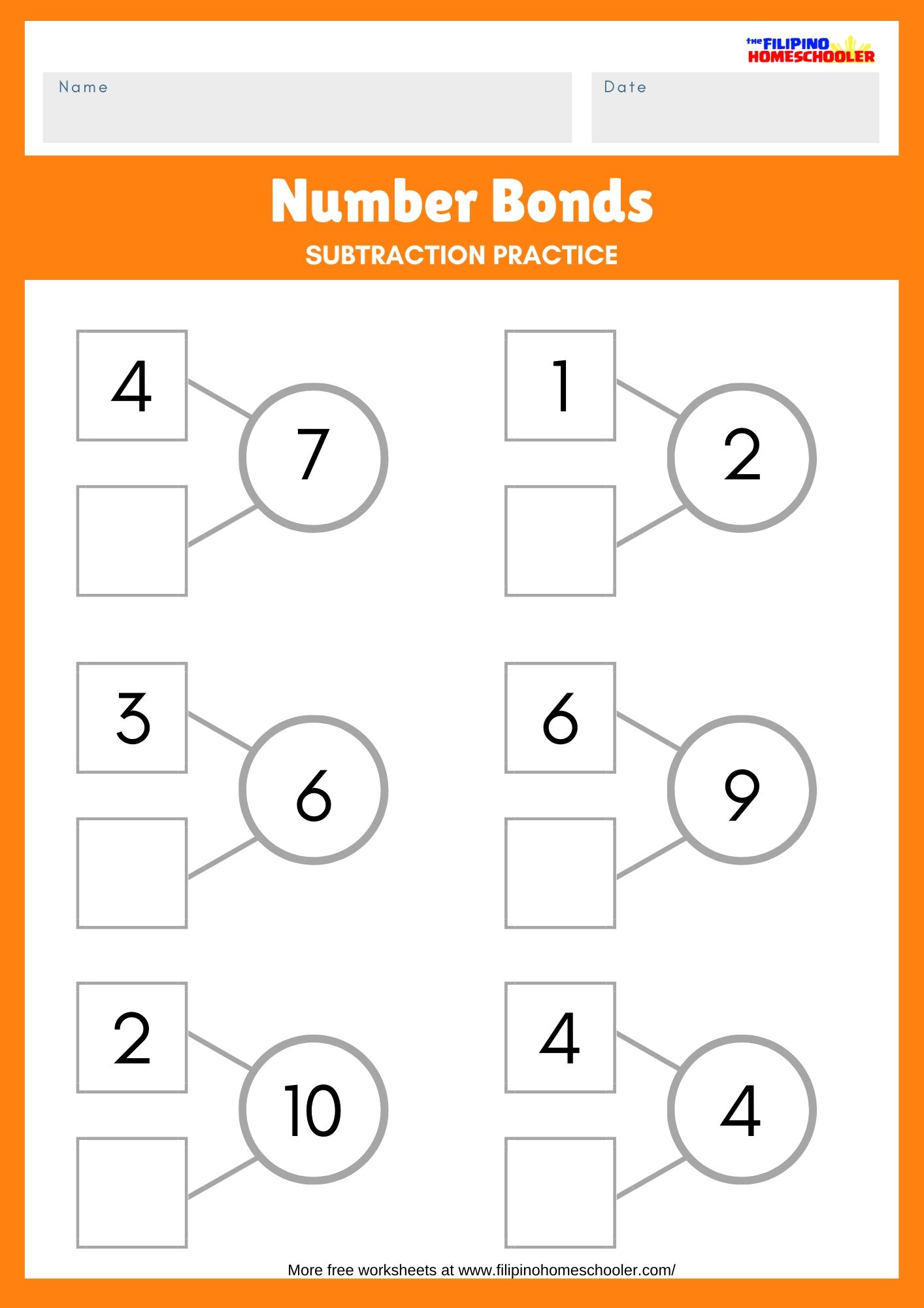 How to Teach Subtraction Using Number Bonds — The Filipino For Number Bonds To 10 Worksheet