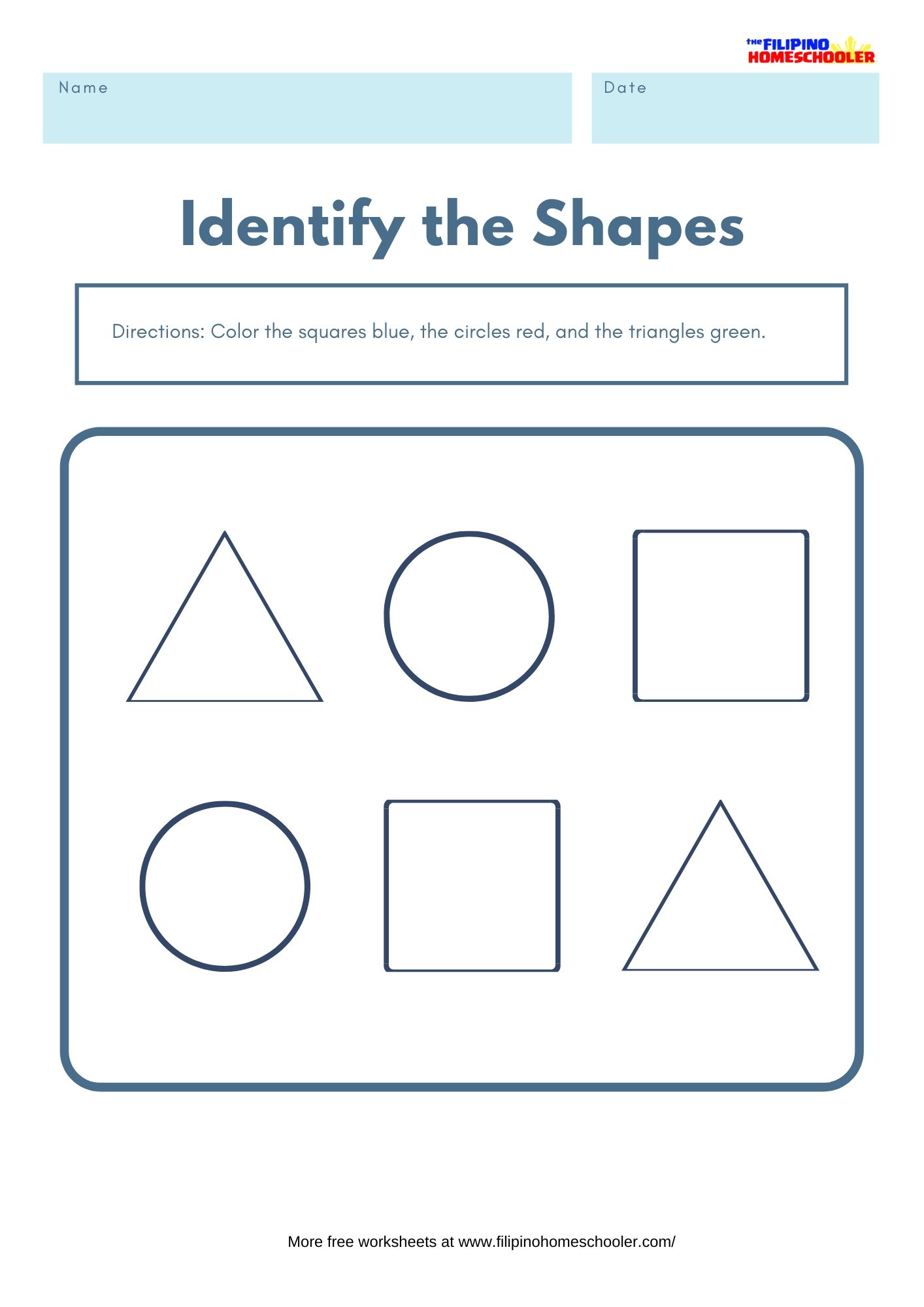 Color the Shape Math Worksheet — The Filipino Homeschooler