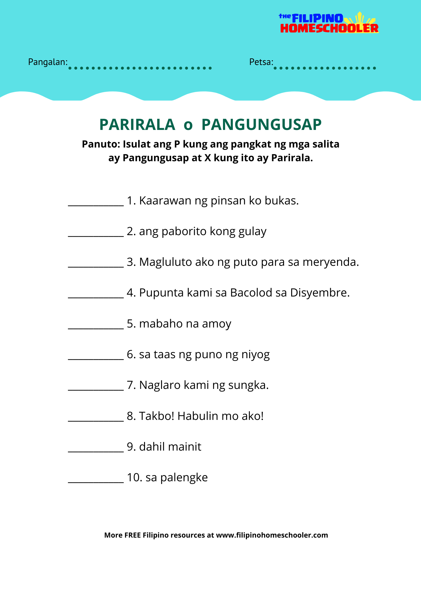 Pangungusap At Parirala At Mga Halimbawa The Filipino Homeschooler