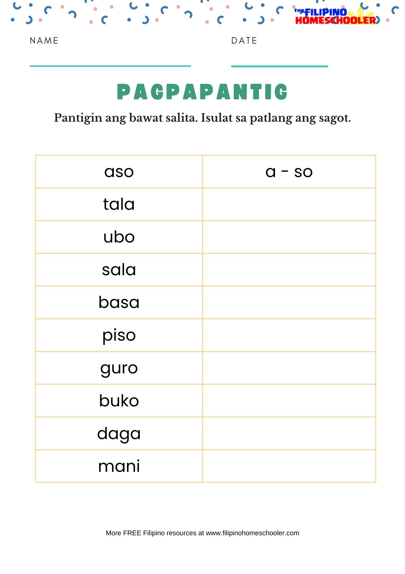 Free Printable Worksheets Grade 1 Filipino