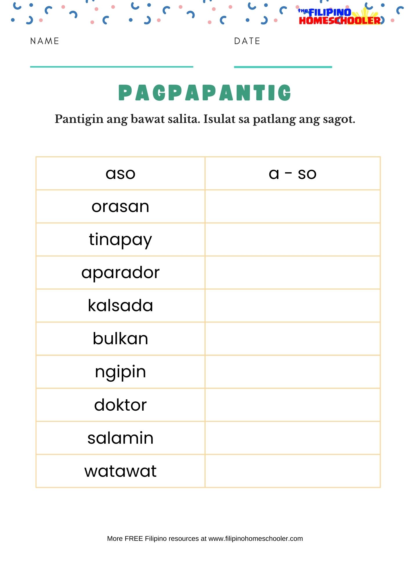 Pagpapantig FREE Filipino Worksheets Set 2 The Filipino Homeschooler