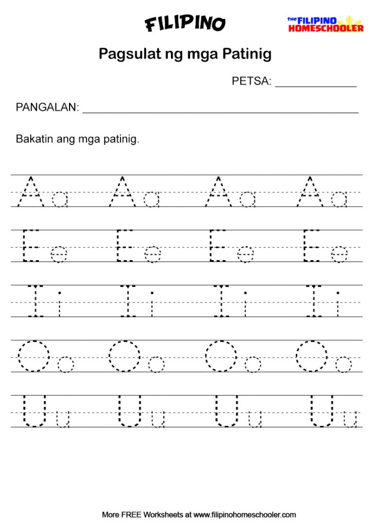 pagsulat ng mga patinig worksheets the filipino homeschooler