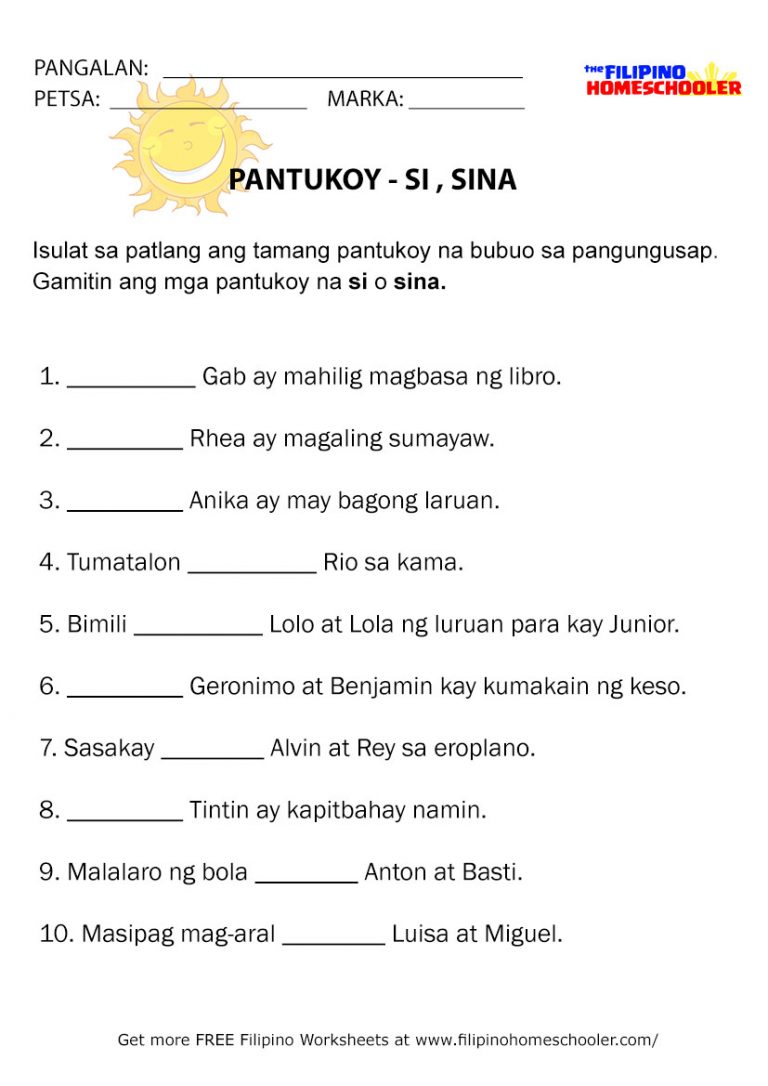 Free Pantukoy Worksheets - SI, SINA — The Filipino Homeschooler