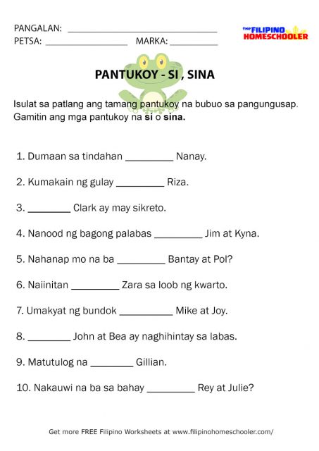 Free Pantukoy Worksheets - SI, SINA — The Filipino Homeschooler