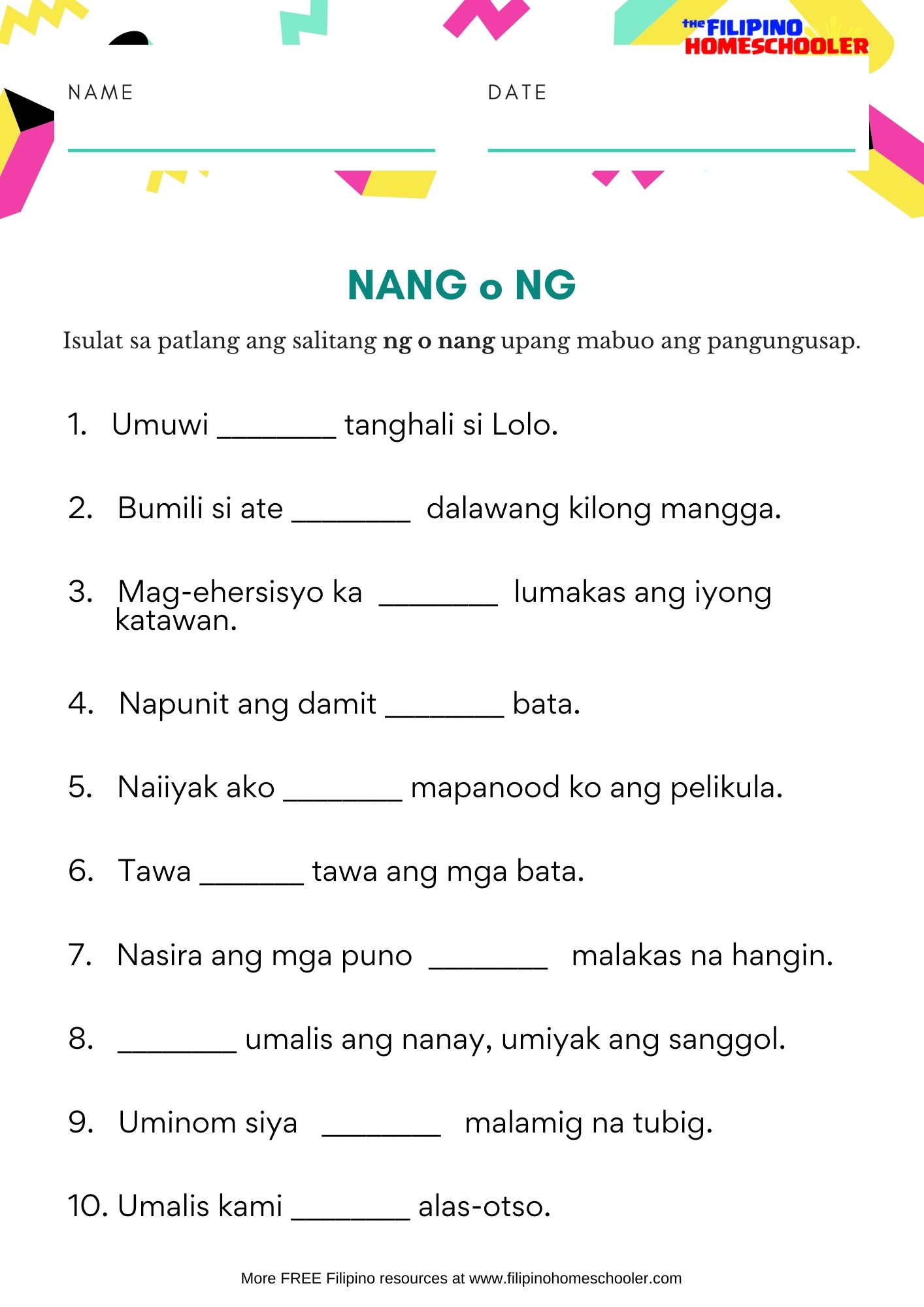 worksheet for grade 1 filipino