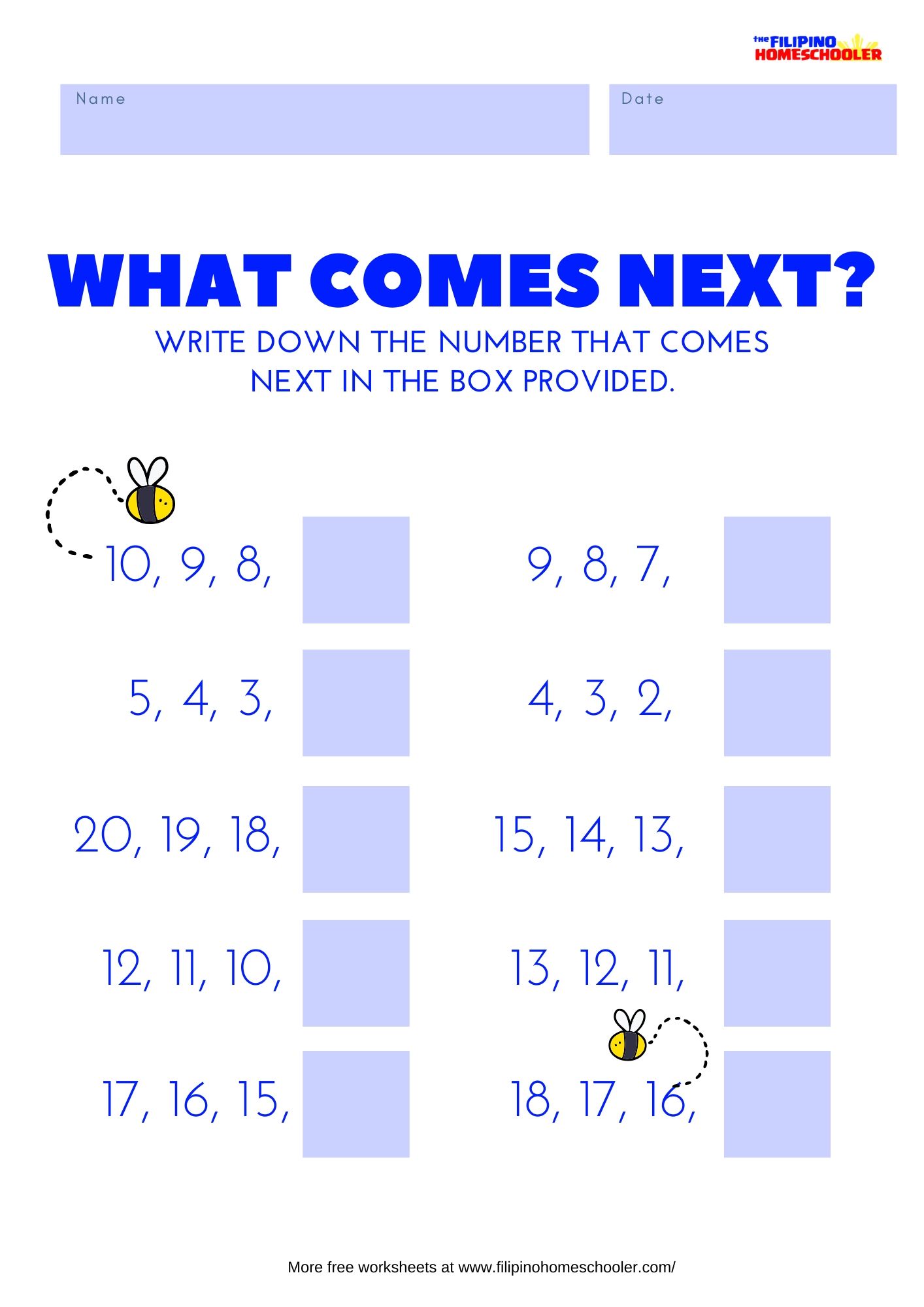 Math Number Sequence Worksheet (SET 1) — The Filipino Homeschooler