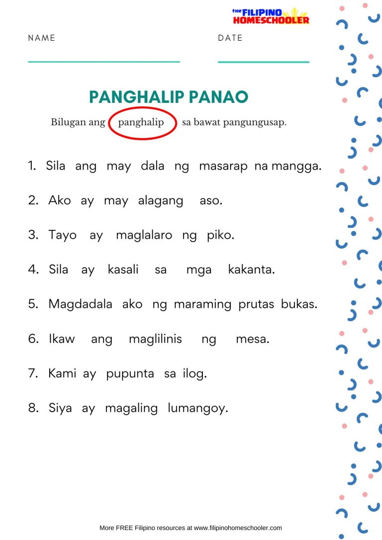 Panghalip Na Panao Worksheet Grade 1