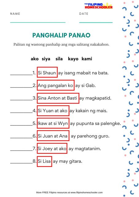 Free Panghalip Panao Worksheet SET 2 — The Filipino Homeschooler
