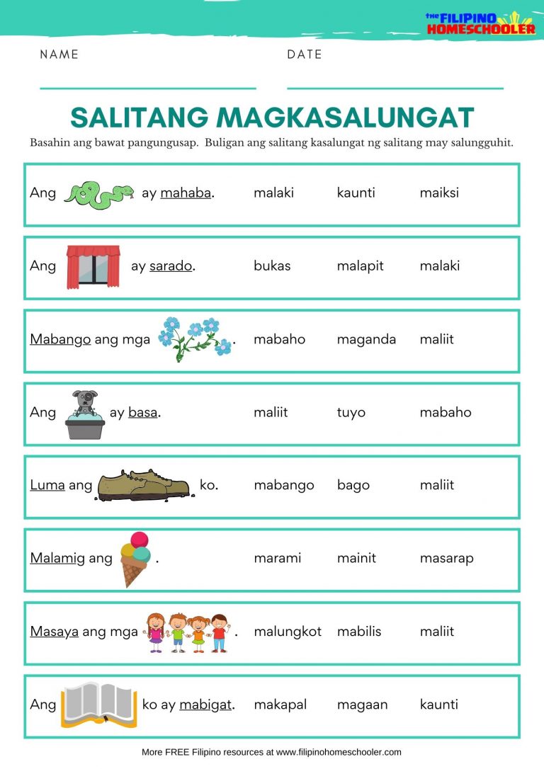 Salitang Magkasalungat Worksheets (SET 1) — The Filipino Homeschooler