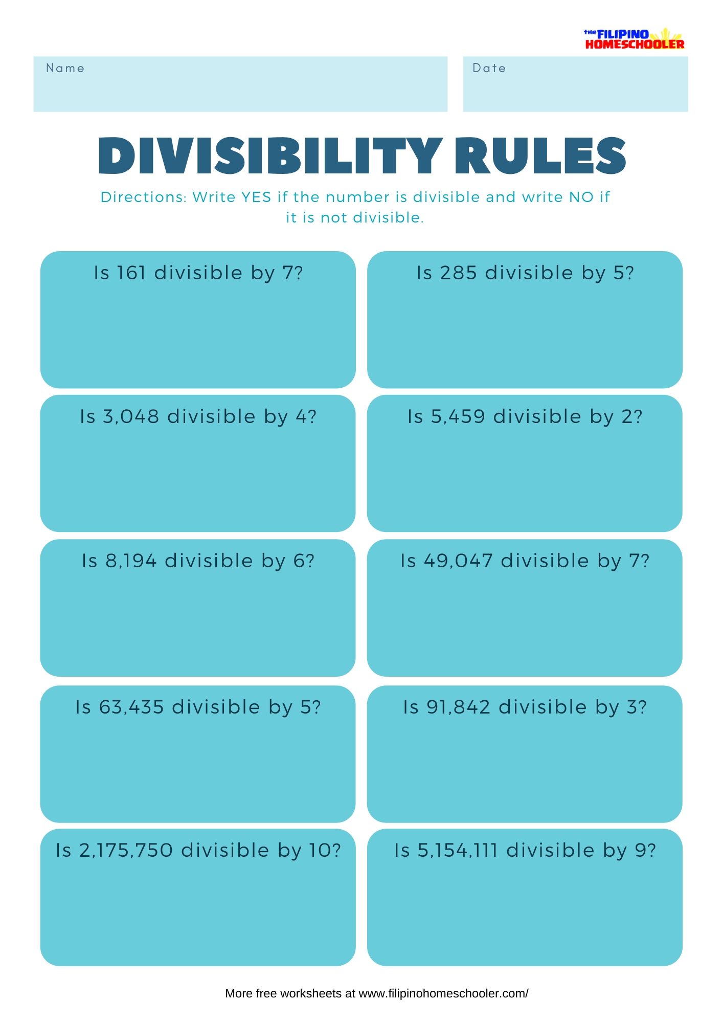Divisibility Rules Worksheets Set 1 The Filipino Homeschooler Divisibility Rules Worksheets Set 1 The Filipino Homeschooler