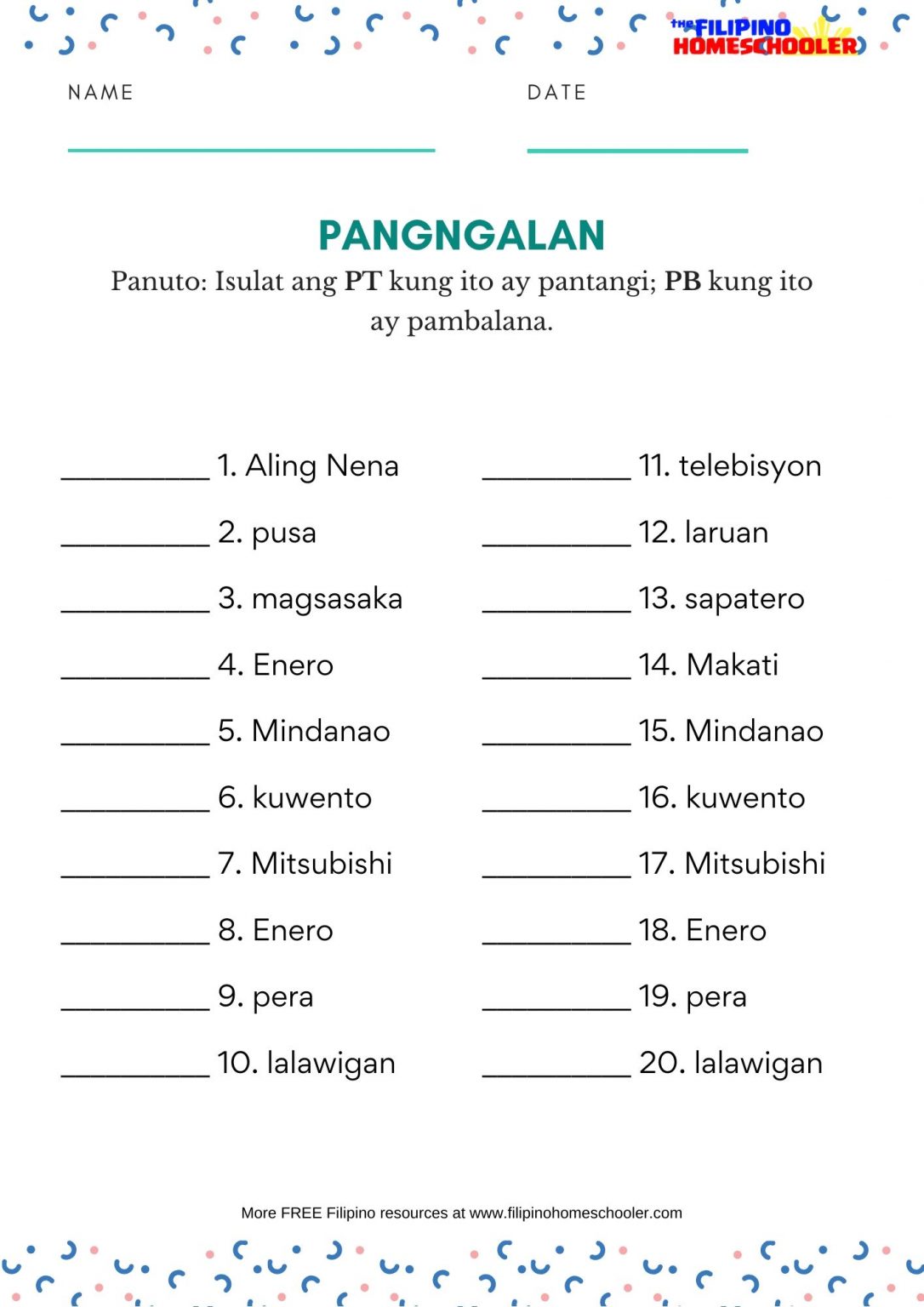 Mga Uri ng Pangngalan Worksheets — The Filipino Homeschooler