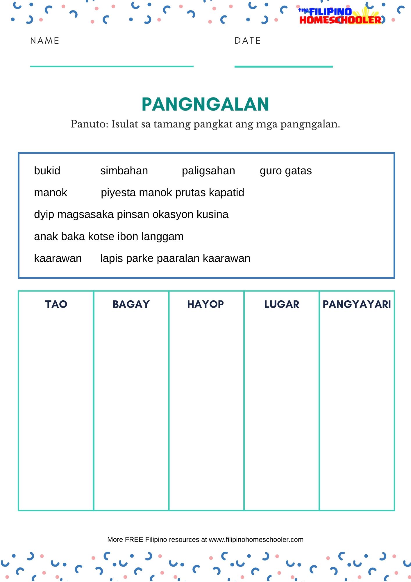 Mga Uri ng Pangngalan Worksheets — The Filipino Homeschooler