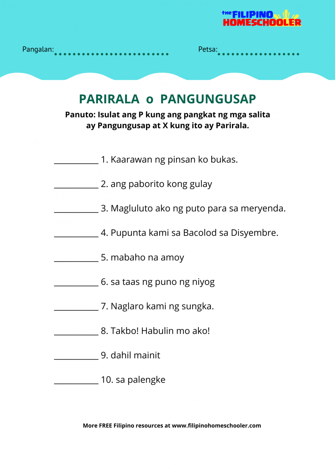 Pangungusap at Parirala at Mga Halimbawa — The Filipino Homeschooler