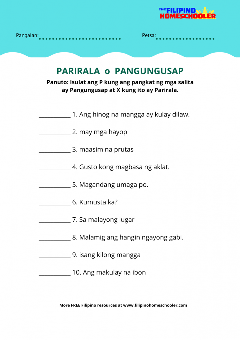 Pangungusap at Parirala at Mga Halimbawa — The Filipino Homeschooler